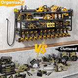 POKIPO 49.5" W Large Power Tool Organizer Wall Mount with Charging Station, 4-Tier Heavy Duty12 Cordless Drills Holder Load 600 lb, Tool Battery Storage Rack Built in 8 Outlet Power Strip for Garage POKIPO
