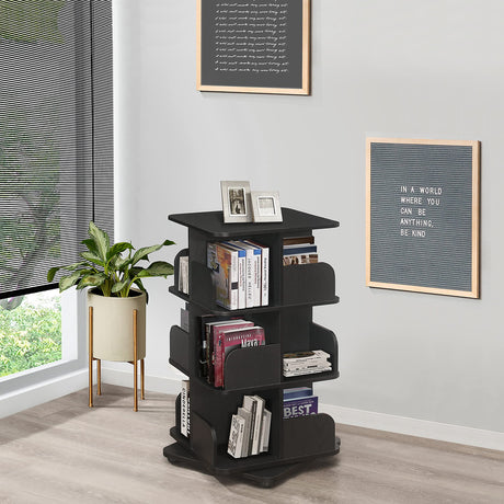 Kings Brand Furniture - Stylish Black 3-Tier Revolving Bookcase and Media Storage Unit Kings Brand Furniture