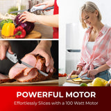 Mueller Ultra-Carver Electric Knife for Carving Meats, Poultry, Bread, Crafting Foam. Stainless Steel Blades, Powerful Motor, Ergonomic Handle, One-Touch On/Off Button, Serving Fork Included, White Mueller