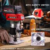 Nichilas Cordless Trimmer Routers for Milwaukee M18 Battery, Woodworking Joiner, Cutting Palmming Tool 6 Speed Adjustable, LED Light, 1/4" Collet with Guide Ruler and Wheel Nichilas