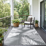sarben Outdoor Rug 4’x6’ Waterproof for Patio Clearance, Reversible Indoor Outdoor Plastic Straw Camping Rug Carpet, RV Mat, Large Area Rug for Deck, Backyard, Balcony, Porch, Beach, Grey & White sarben