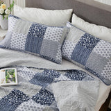 Navy Blue Gray Oversized King Bedspread Set 128x120 Extra Wide, 3 Piece Quilt Set Patchwork Plaid Bedding Set Quilted Bedspread Coverlet Set Reversible Lightweight Microfiber Bed Cover Comforter Set Cozyholy