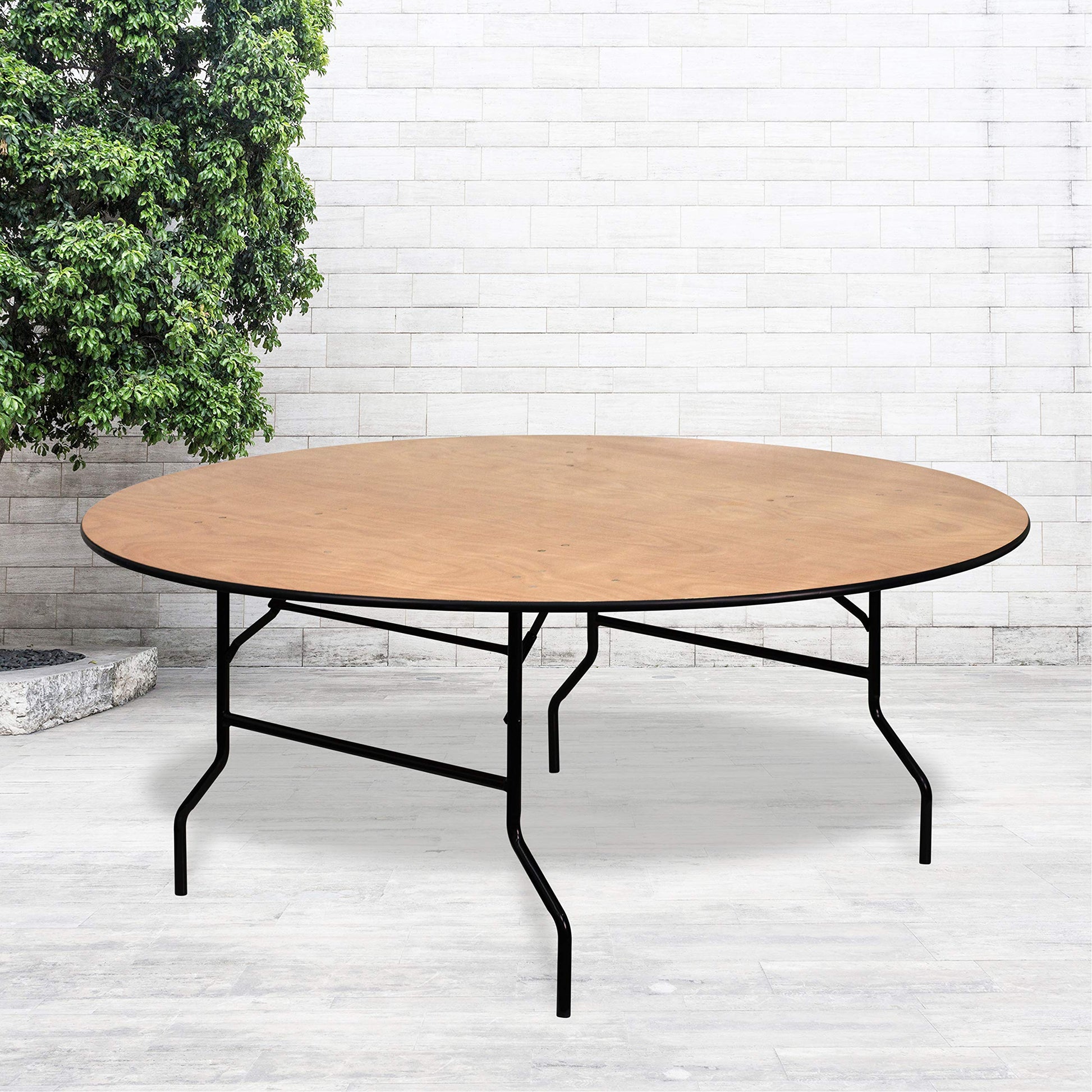 Flash Furniture Furman 6' Round All-Occasion Wood Folding Event Table, Foldable Round Portable Banquet Table with Wooden Top, Natural/Black - WoodArtSupply