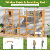 104" L Catio Outdoor Cat Enclosure Window, Wooden Walk-in Expandable Outdoor Large Cat Cattery for Multiple Kitties, Weatherpoof, Orange COZIVVOVV