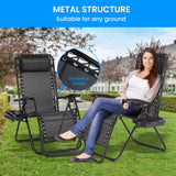 Simple Deluxe 2 Set Zero Gravity Chairs Patio Portable Reclining Folding Lounge Chair Beach Camping Chairs with Pillow and Cup Holder Trays for Garden, Lawn, Black Simple Deluxe