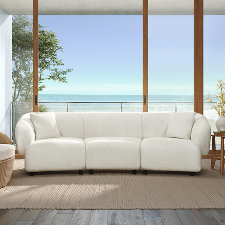 Merax 98.5" Modern 3 Seater Curved Sofa, Luxury Boucle Fabric Sofa, Minimalist Cozy Cloud Couch for Living Room, Bedroom, Apartment, Home Office, Beige Merax