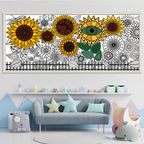 OHOME Sunflower Giant Coloring Poster/Tablecloth - Sunflower Decor - 30 x 72 Inches Jumbo Coloring Banner Kids Crafts Activities Decor Party Supplies OHOME