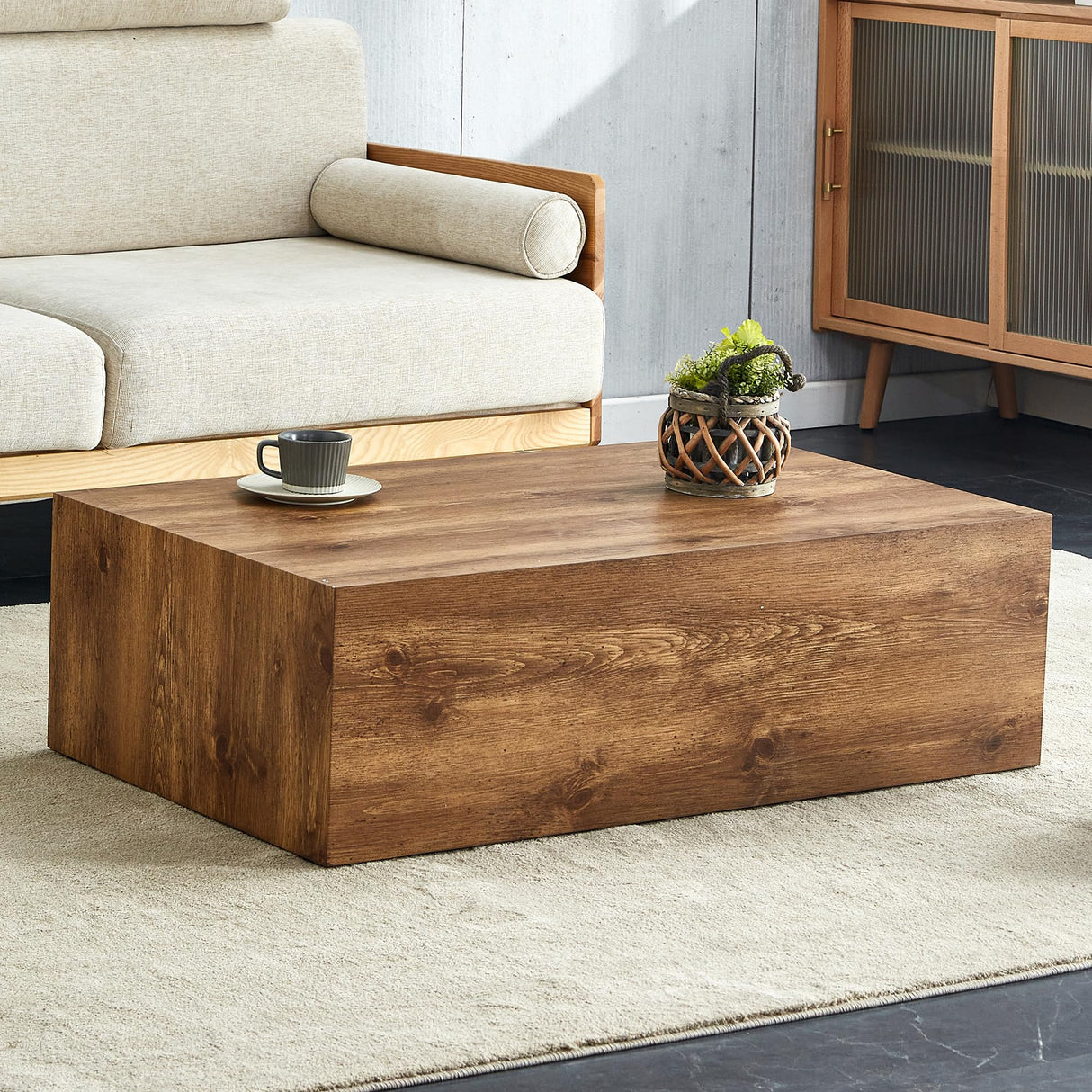 Wood Grain Coffee Table Wood Grain,Rectangle Wooden Center Table for Living Room,Contemporary Cocktail Table Center Table No Assembly Modern Living Room Table-please comfirm the size is right for room YiaFurio