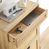 IDEALHOUSE Rattan Shoe Cabinet with 2 Flip Door 1 Drawer Wooden Free Standing Shoe Racks, Shoe Storage Organizer Shoe Rack for Entryway, Hallway, Living Room (Oak) IDEALHOUSE