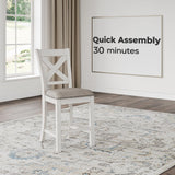 Signature Design by Ashley Robbinsdale Farmhouse Upholstered Barstool, Set of 2, X-Back, Nailhead Trim, Wood, 24.75" H, White & Light Gray Signature Design by Ashley