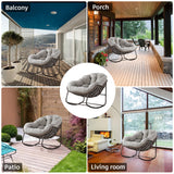 Large Indoor Outdoor Rocking Chair, Oversized Rocking Papasan Chair with Thick Cushion and Frame Outdoor Rocker, Comfy Wicker Egg Chairs Lounge for Outside Porch Patio Backyard Balcony (Beige) SLEERWAY