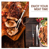 Patelai 2 Pcs Carving Meat Forks 12 in and 14 in Stainless Steel Serving Grilling Beef Forks with Wooden Handle for Kitchen Large Cooking Forged Set for Home Family Party Roast BBQ Accessories tools Patelai