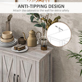 HOMCOM Buffet Cabinet, 47" Sideboard with 4 Barn Doors and 2 Adjustable Shelves, Farmhouse Coffee Bar Cabinet, Gray Wood Grain HOMCOM