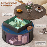 Itaar 31.5" Lift Top Coffee Table, 3-Tier Round Coffee Table with Storage, Fluted Coffee Tables for Living Room with Sliding Cabinet Door, LED Center Table, Black Itaar