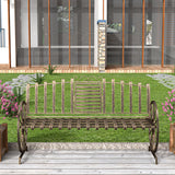 Outdoor Bench Patio Outdoor Garden Bench with Built-in Table, Wagon Wheel Arms, 3 People Outdoor Bench Garden Bench Front Porch Furniture Patio Lawn Yard Park (Bronze) Boweniog