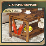 WLIVE Coffee Table with Storage Shelf, 39.4" Farmhouse Coffee Table with V-Frame Support, 2-Tier Wood Rustic Center Table for Living Room, Bedroom & Balcony, Rustic Brown WLIVE
