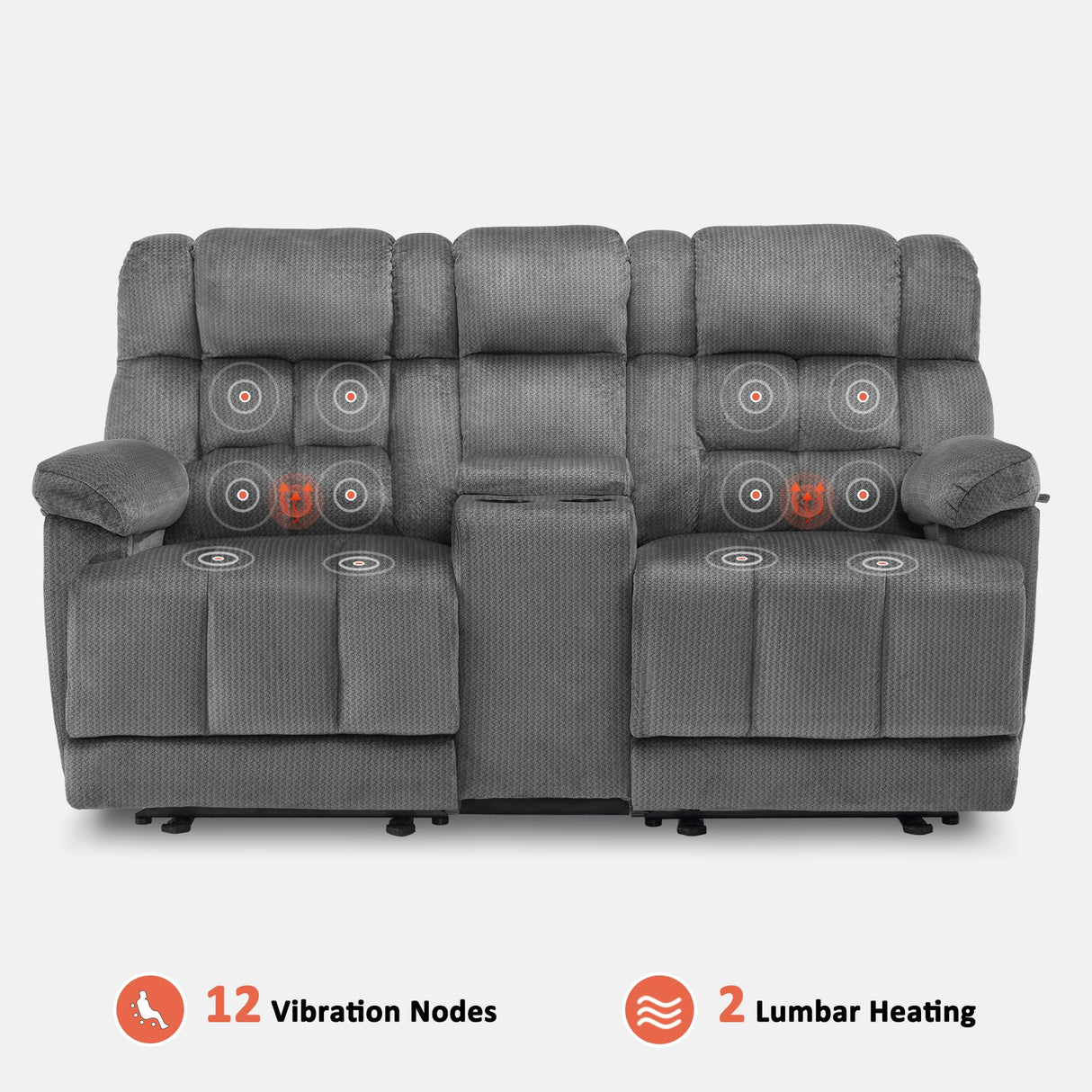 MCombo Zero Gravity Power Loveseat Recliner with Console, Heat and Vibration Massage, Reclining Loveseat Sofa with USB Ports, Cup Holders for Living Room, Fabric RS6234 (Grey) MCombo