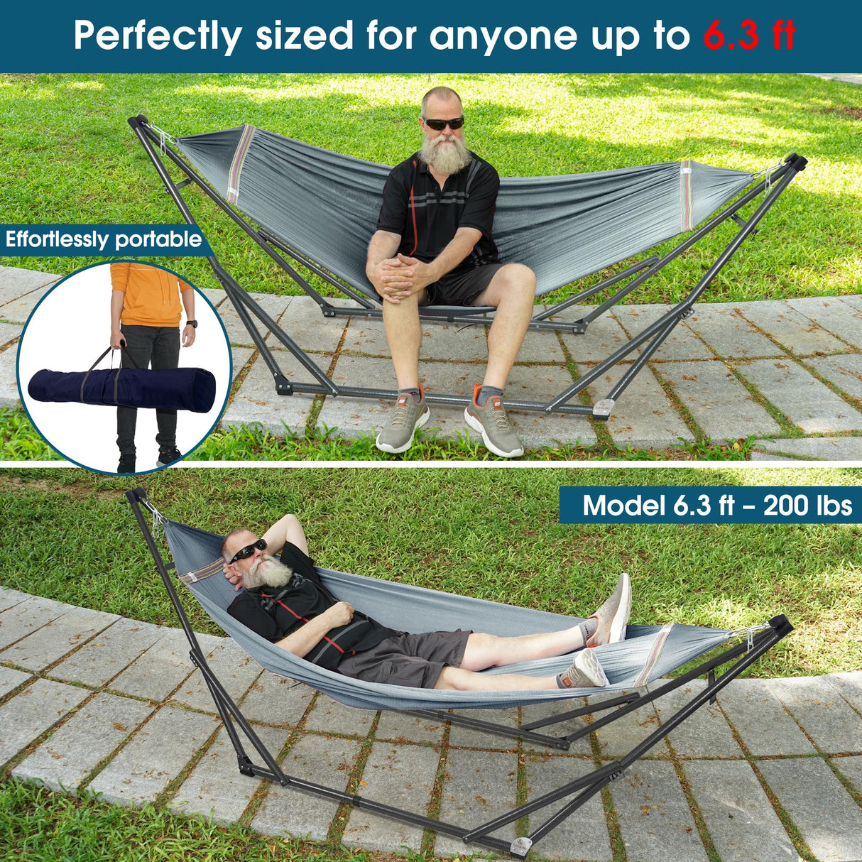 Tranquillo Adjustable Hammock Stand 600 lbs Capacity, Collapsible Camping Hammock and Stand, Double Hammock with Stand for 2 Persons, Quick & Easy Assembly Garden Yard Patio Lawn, Grey Tranquillo