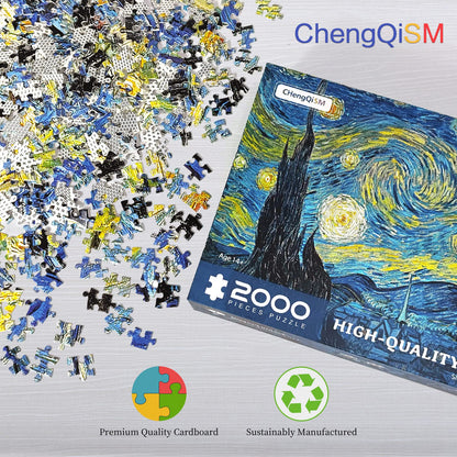 2000 Piece Puzzle,The Starry Night 2000 Piece Puzzles for Adults,Van Gogh Puzzles for Adults 2000 Pieces and Up,Puzzle 2000 Pieces,Jigsaw Puzzles 2000 Pieces,Oil Painting Puzzles 2000 Pieces - WoodArtSupply