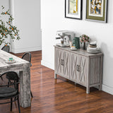 HOMCOM Buffet Cabinet, 47" Sideboard with 4 Barn Doors and 2 Adjustable Shelves, Farmhouse Coffee Bar Cabinet, Gray Wood Grain HOMCOM