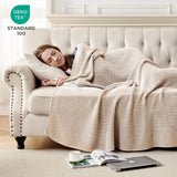 Joydeco Chunky Cable Knit Throw Blanket, Lightweight 100% Organic Cotton Soft Cozy Throw Twin Blanket for Couch Bed and Sofa, Rustic Breathable Farmhouse Blanket Gift for Women Men(Beige, 51"x63") Joydeco