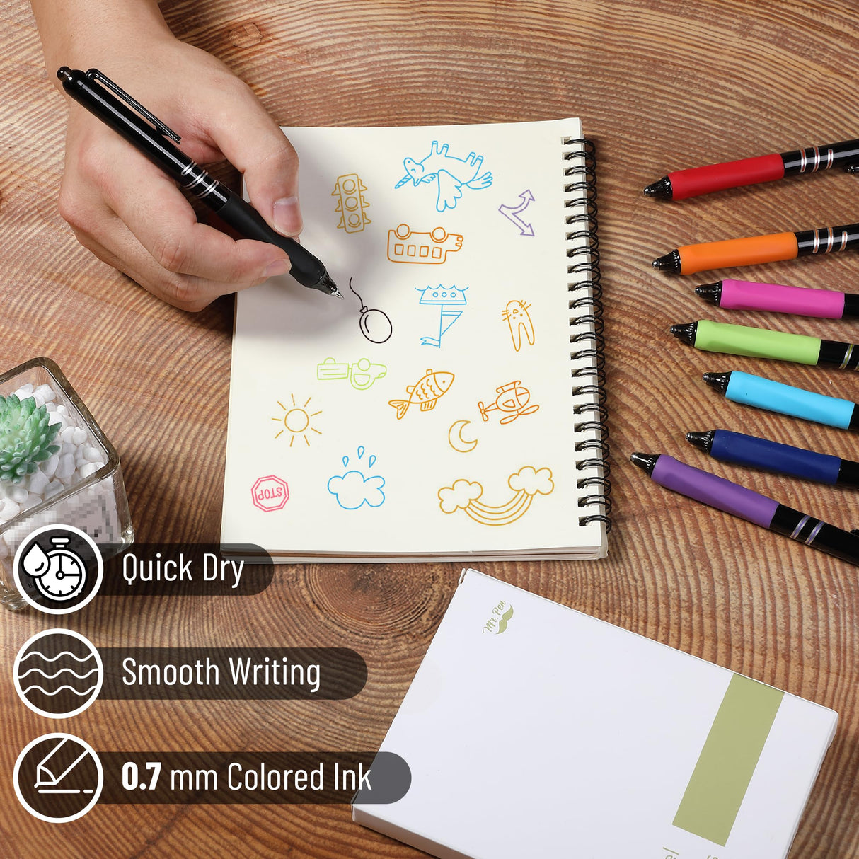 Mr. Pen- Retractable Gel Pens, 8 Pack, Vibrant Barrels, Fast Dry, Colorful Ink Gel Pens Fine Point 0.7mm, Back to School Supplies Mr. Pen