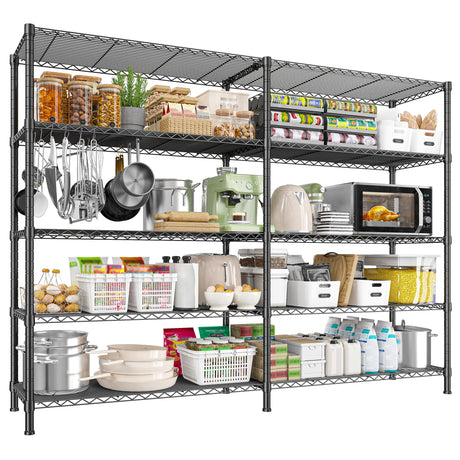 REIBII REIBII1450LBS Metal Shelving Unit Storage Shelves 5 Tier Wire Shelving 58.1''W Pantry Shelves Wire Shelf Adjustable Garage Shelving Heavy Duty Storage Rack for Pantry Kitchen Garage, Black REIBII
