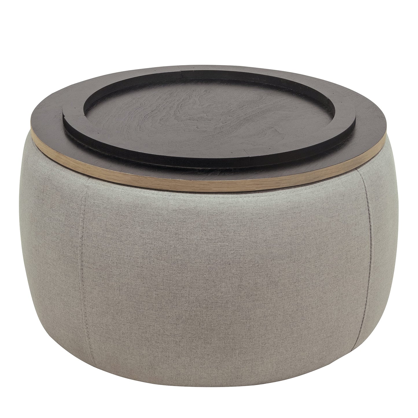 Modern Round Storage Ottoman with Wooden Lid,Circle Ottoman Handmade Ottoman Coffee Table,End Table & Footstool for Living Room (Light Gray)