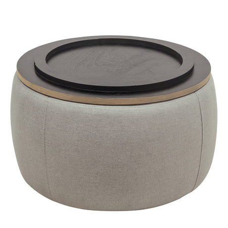 YICORPS Modern Round Storage Ottoman with Wooden Top,Handmade Luxury Pleated Circle Fabric Storage Ottoman Coffee Table,End Table & Footstool for Living Room（Light Gray） YICORPS