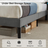 VECELO Dark Grey Upholstered Full Bed Frame with Adjustable Headboard, LED Lights & Integrated Charging Station VECELO