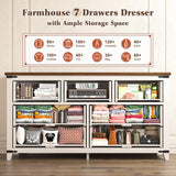 EnHomee Dresser for Bedroom Wood Dresser with 7 Drawers White Dresser with Smooth Metal Rail Long Dressers & Chests of Drawers Farmhouse Dresser for Bedroom Dresser TV Stand, Closet, Antique White EnHomee