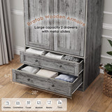 Brafab Armoire Wardrobe Closet with 2 Modern Doors, 71" Tall Freestanding Closet Wardrobe Cabinet with Drawers and Hanging Rail, Wooden Storage Cabinet with Shelve for Bedroom, Kids' Room, Grey Brafab