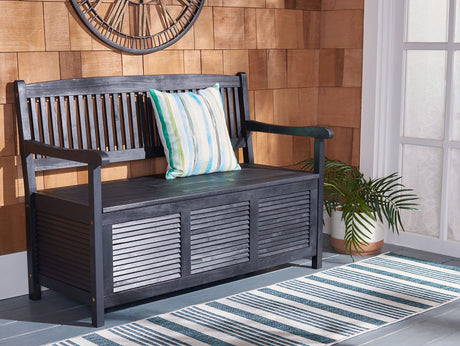 SAFAVIEH Outdoor Collection Brisbane Black Acacia Wood Storage Bench SAFAVIEH