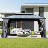 Domi 12' X 14' Hardtop Gazebo, Upgraded Metal Gazebo with Drainage System, Dual-Layer Galvanized Steel Roof, Curtain and Netting, Outdoor Shelter Canopy for Patio, Garden, and Backyard, Grey domi outdoor living