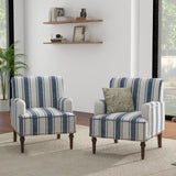 UIXE Stripe Accent Chair Arm Chair, Modern Nailhead Trim Club Armchair with Wood Legs, Comfy Living Room Single Sofa Reading Seat Bedroom Side Seating for Home Office, Dark Blue UIXE