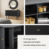 WERMO 55'' Black Sideboard Storage Cabinet with Doors and Shelves - Black Credenza Storage Cabinet for Office, Bedroom Storage Cabinet, Hallway Storage Cabinet, Black Buffet Cabinet (Black Oak) WERMO