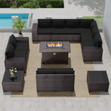 RTDTD Outdoor Patio Furniture Set with Propane Fire Pit Table, 13 Pieces Outdoor Furniture Patio Sectional Sofa Conversation Sets w/ETL Approved 43" Gas Outdoor Fire Table & Coffee Table(Black) RTDTD