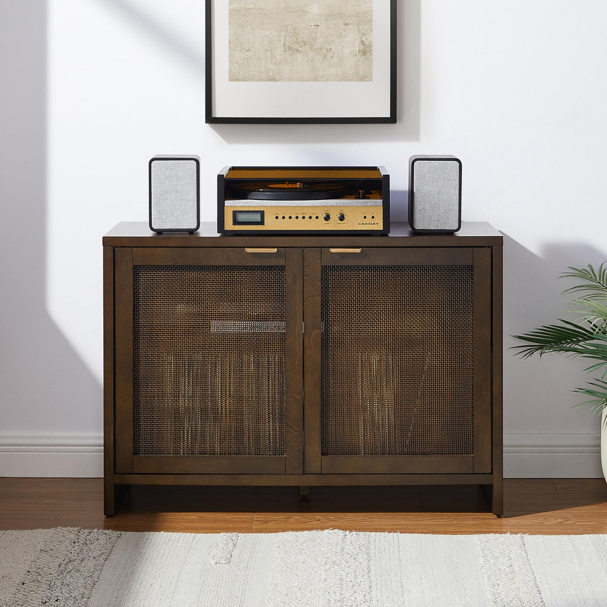 Crosley Furniture Kenji Media Console, Record Player Stand with Vinyl Storage, Modern Home Organizer, Dark Brown Crosley Furniture