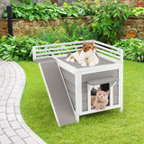 Tangkula 2-Story Outdoor Cat House, Feral Kitty Houses with Escape Doors, PVC Curtains, Cat Balcony, Cat Condo, Wide Side Ladder, Outdoor Indoor Cat Shelter Weatherproof for Home, Patio Tangkula