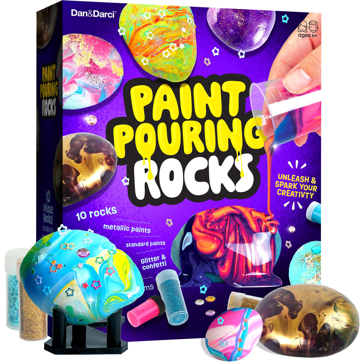 Paint Pouring Rocks for Kids - Rock Painting Kit - Arts and Crafts for Kids Ages 8-12 - Craft for Girls 4 5 6 7 8 Year Old Girl - Birthday Christmas Gifts for Boys - Art Kit - Toys for Ages 5-7 Dan&Darci
