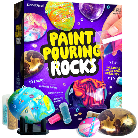 Paint Pouring Rocks for Kids - Rock Painting Kit - Arts and Crafts for Kids Ages 8-12 - Craft for Girls 4 5 6 7 8 Year Old Girl - Birthday Christmas Gifts for Boys - Art Kit - Toys for Ages 5-7 Dan&Darci