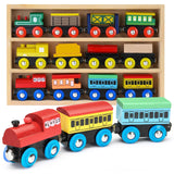 Wooden Train Set 12 PCS - Train Toys Magnetic Set Includes 3 Engines - Toy Train Sets For Kids Toddler Boys And Girls - Compatible With All Major Play22