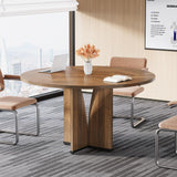 Tribesigns 39" Round Conference Table for 4, Modern Round Meeting Table with Sturdy Base, Small Compact Conference Room Tables for Office, Training, or Negotiation (Brown) Tribesigns