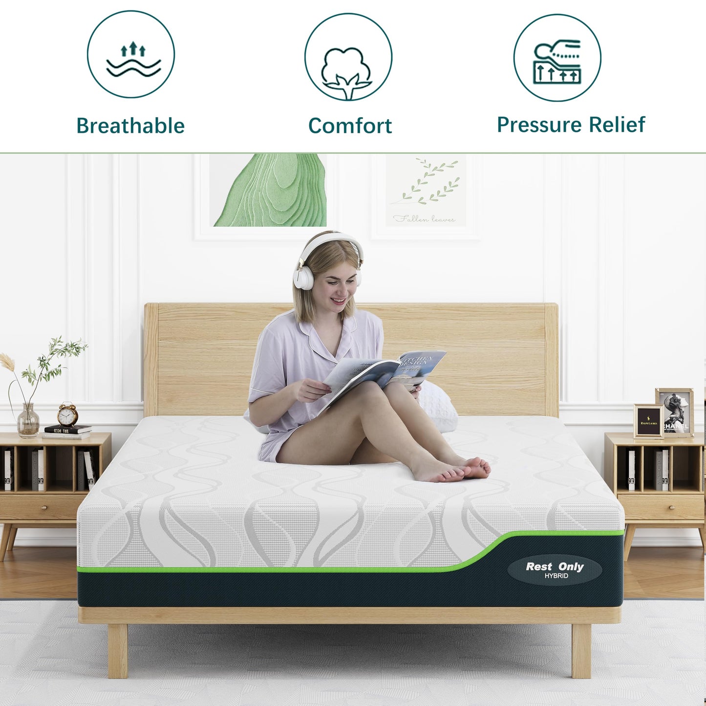 Rest Only California King Mattress, 10 Inch Hybrid California King Size Mattress in a Box, Memory Foam and Pocket Spring, Pressure Relief & Motion Isolation, Strong Edge Support, Medium Firm Feel