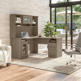 Bush Furniture Cabot L Shaped Desk with Hutch | Corner Desk with Storage for Home Office in Ash Gray | 60W L Shaped Computer Desk Bush Business Furniture