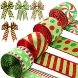 Riceshoot 4 Roll 40 Yards Christmas Wired Ribbon 1.97 Inch Red and Green Christmas Wrapping Ribbon Wide Wired Edge Polka Dot Glitter Stripe Decor for Xmas Holiday Wreath Bow Xmas Tree DIY Craft Riceshoot