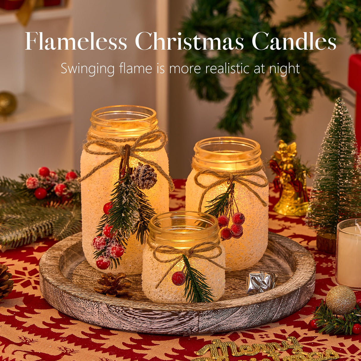 KIVIVO Christmas Centerpieces for Tables, Table Decor with Mason Jar, Flowers, Christmas Winter Table Decorations Centerpieces, Xmas Holiday Center pieces for Tables, Kitchen, Room, Dining Decor KIVIVO