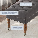 BELLEZE 47-Inch Upholstered Ottoman Bench, Moveable Tufted Ottoman Bench with Caster Wheels, Tufted Ottoman for Living Room, Entryway, or Bedroom - Brooke (Dark Grey) BELLEZE