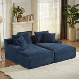 ComeWay 78" Oversized Double Lounge Chaise, Fluffy Upholstered Boneless Cloud Couch No Assembly Required with 4 Pillows, Modern Corduroy Loveseat Sleeper Sofa for Living Room Bedroom Reading, Blue ComeWay