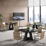 Tribesigns 47-Inch Round Conference Table for 4-6 People, Wooden Meeting Room Table with Thicken Tabletop and Wood Base (Black) Tribesigns